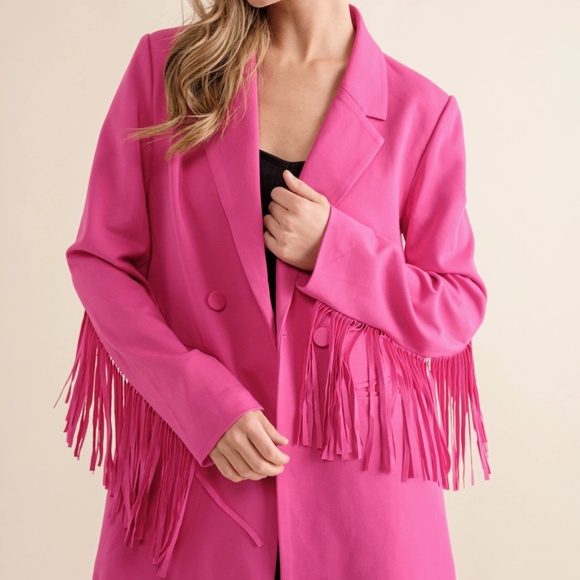 NEW! Blue B Double Breasted Fringe Blazer, Box Cut Y2K Retro D. Gibson Style SML - Picture 5 of 9